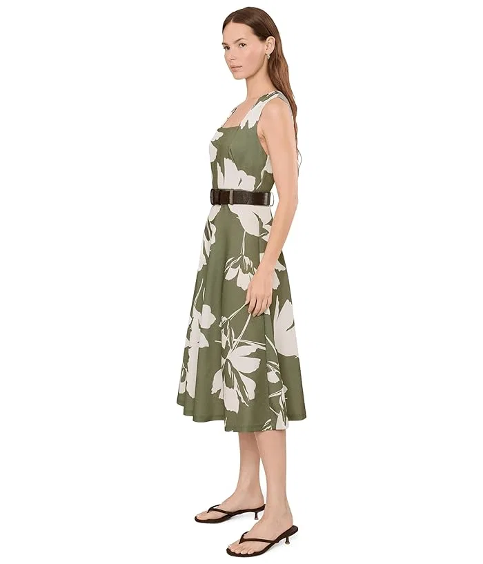 Платье А-силуэта с цветочным принтом Calvin Klein, Light Olive/Cream — фото 3