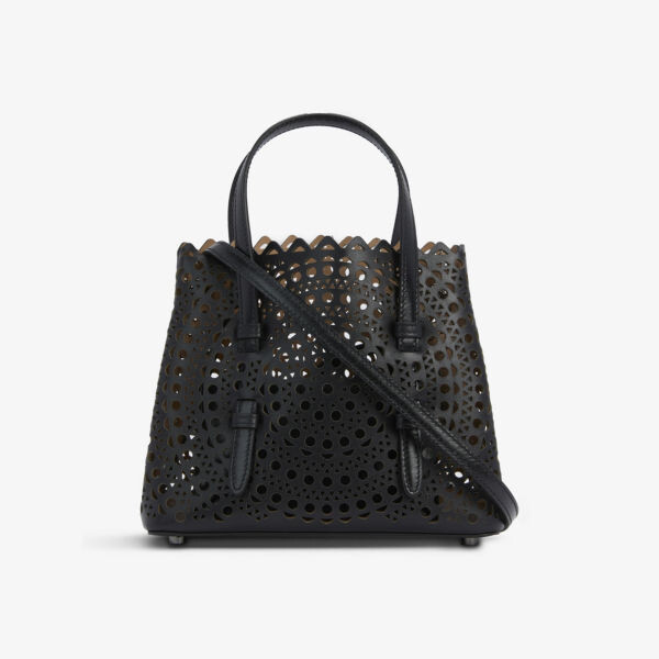 

Сумка-тоут Mina 20 из кожи с лазерной резкой Alaia, цвет noir