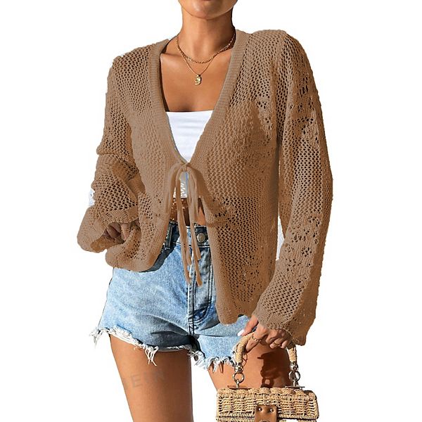 

Женский кардиган с длинными рукавами и завязками Elitechoice, Camel