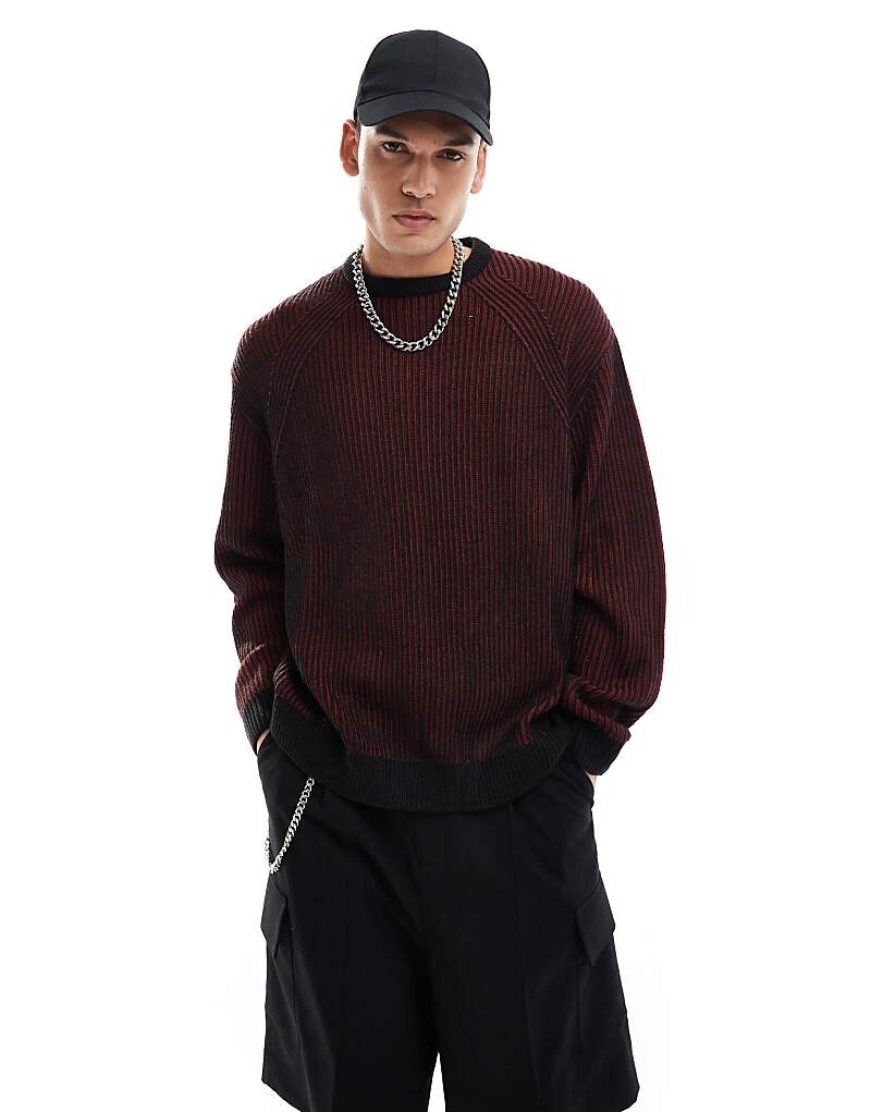 

Свободный вязаный джемпер бордового цвета в рубчик ASOS DESIGN