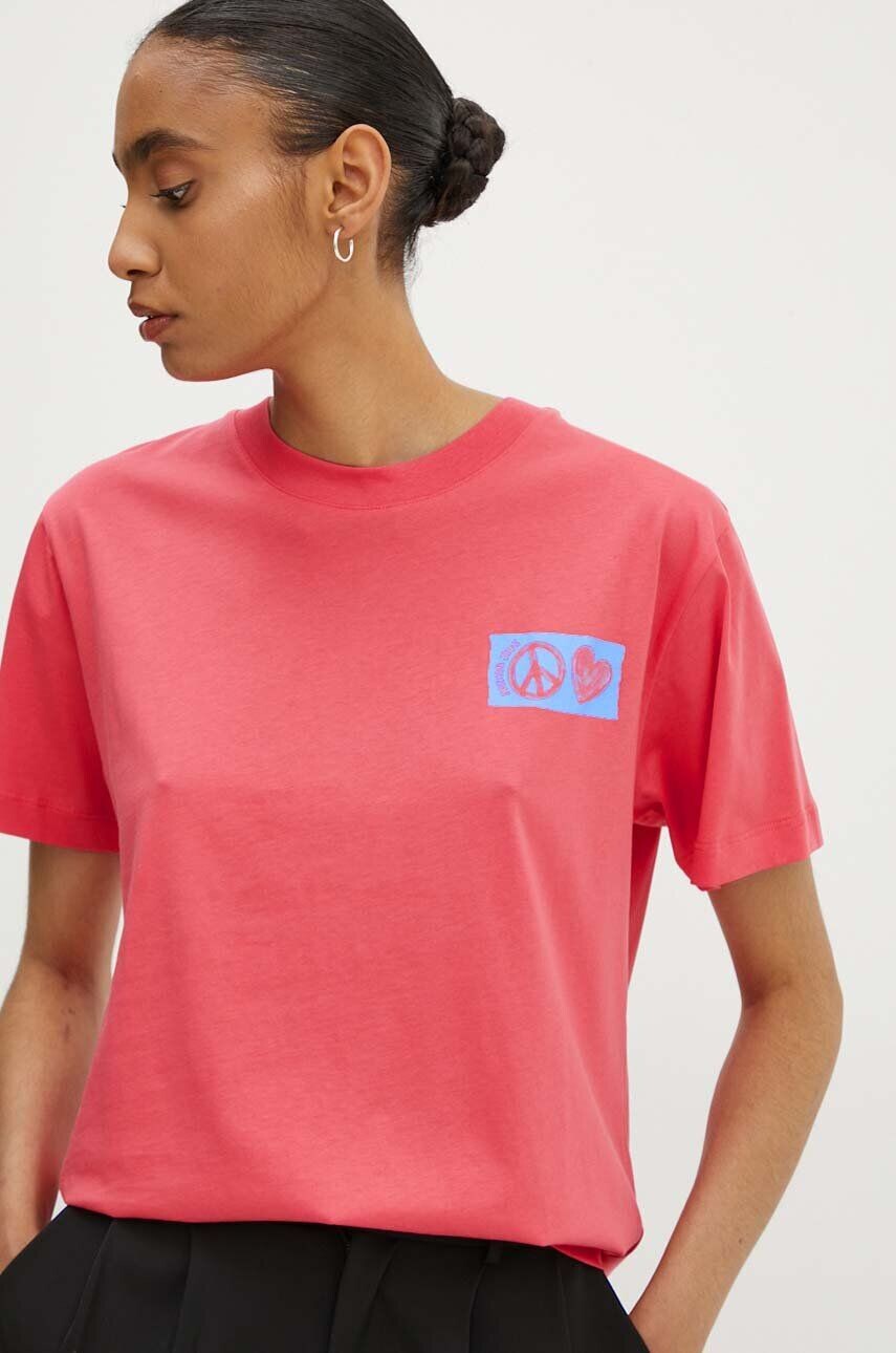 

Хлопковая футболка Moschino Jeans, розовый