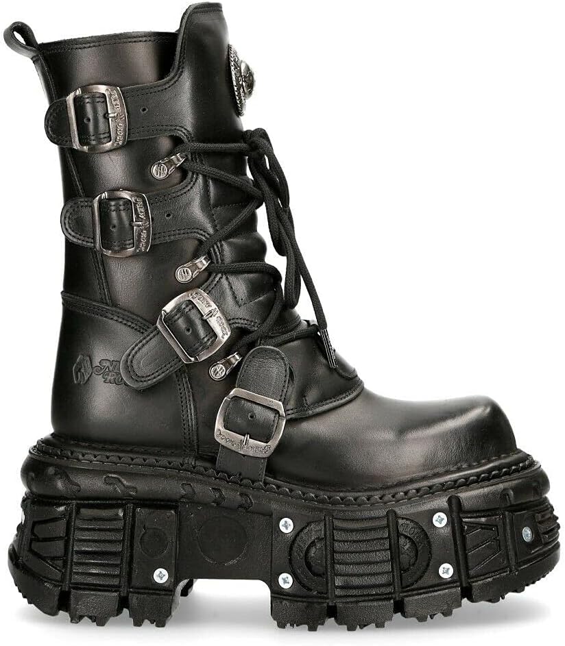 Ботинки New Rock BOOTS TANK373-S1 черные кожаные унисекс, военные, платформенные, байкерские, готические — фото 3