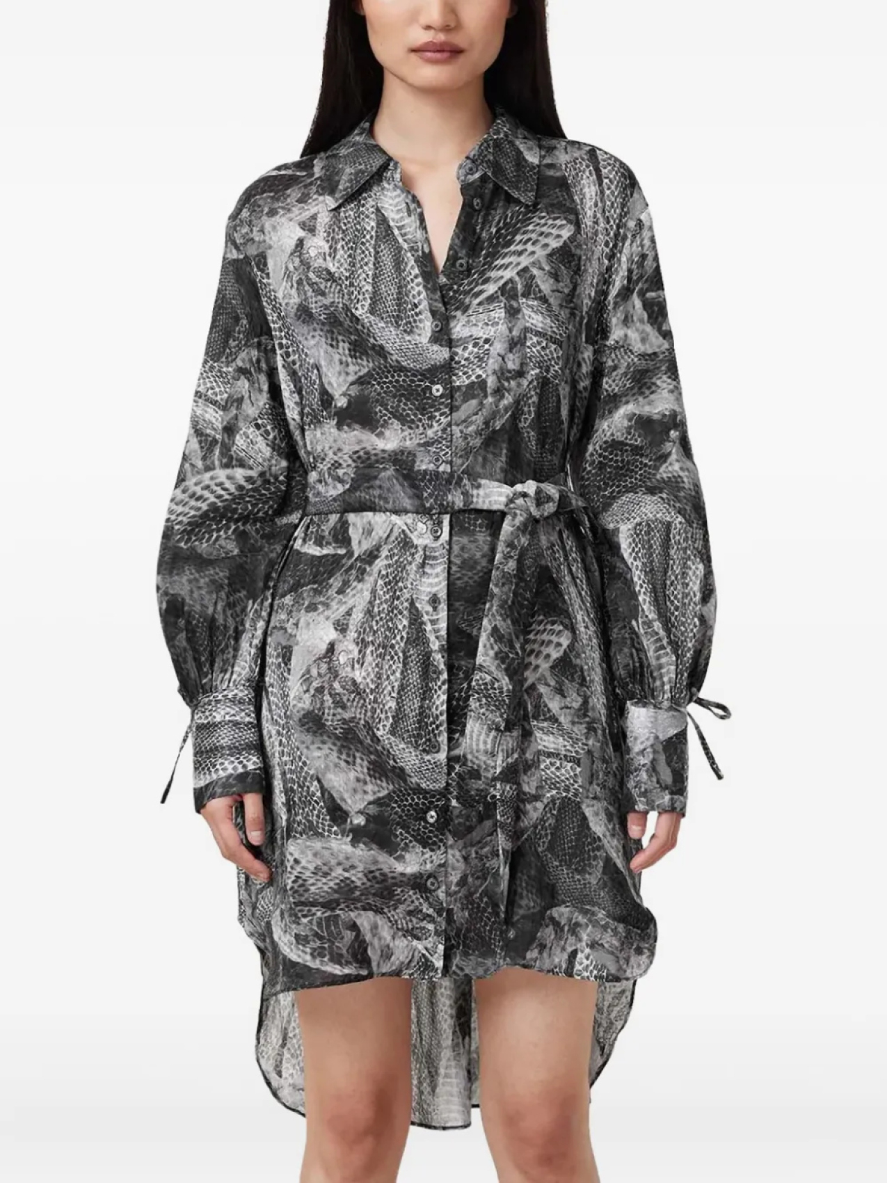 

AllSaints платье-рубашка с поясом и змеиным принтом, серый