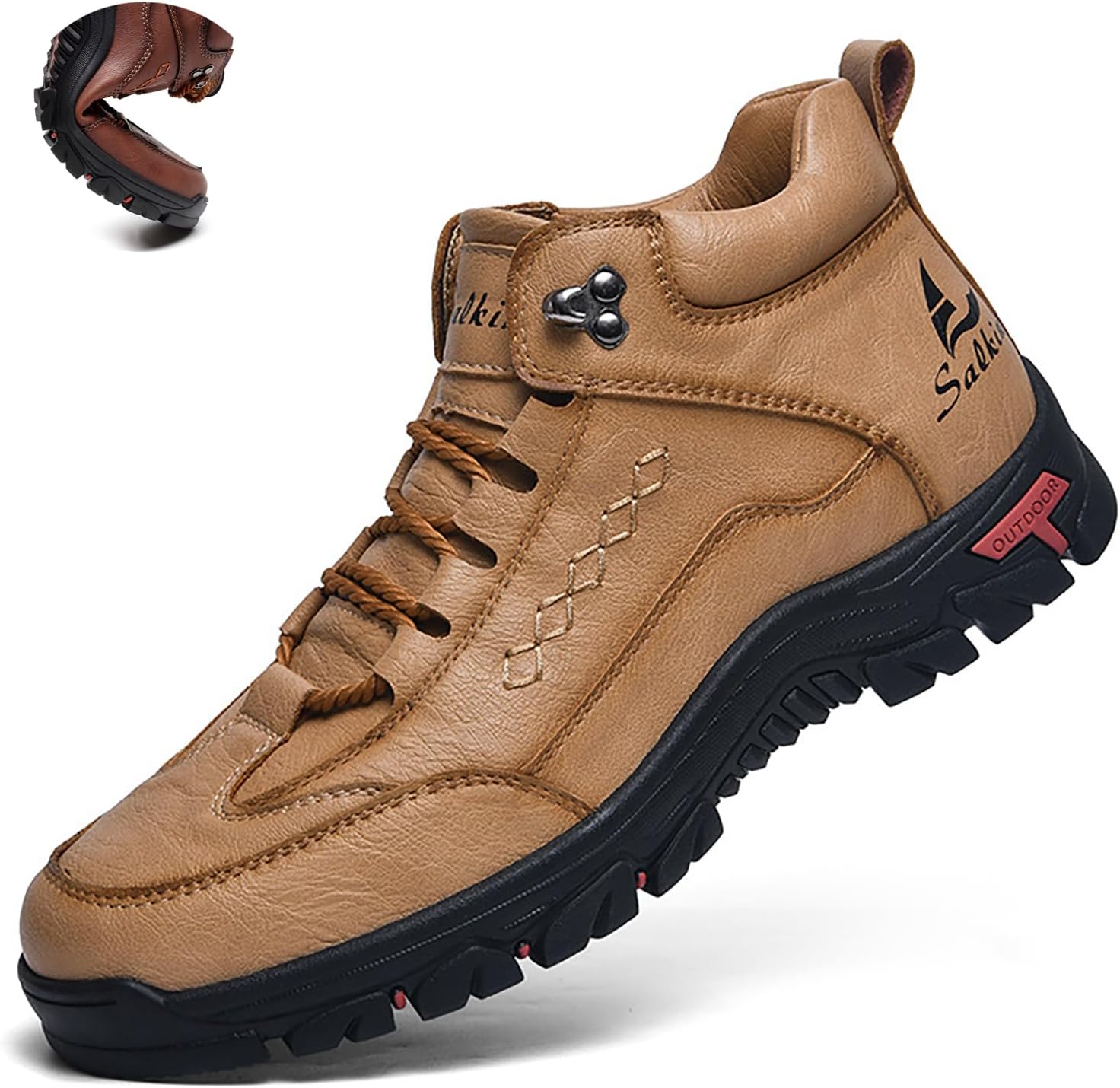 

Мужские кожаные ботинки на шнуровке с платформой для походов, модные ручной работы, высокие, водонепроницаемые, противоскользящие ботинки Оксфорд до щиколотки для треккинга, путешествий и активного отдыха Hdfdb, коричневый