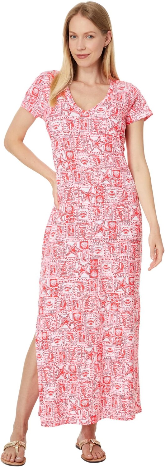 

Платье Lilly Pulitzer Etta Short Sleeve Maxi Dr, цвет Mizner Red Seaside Harbour