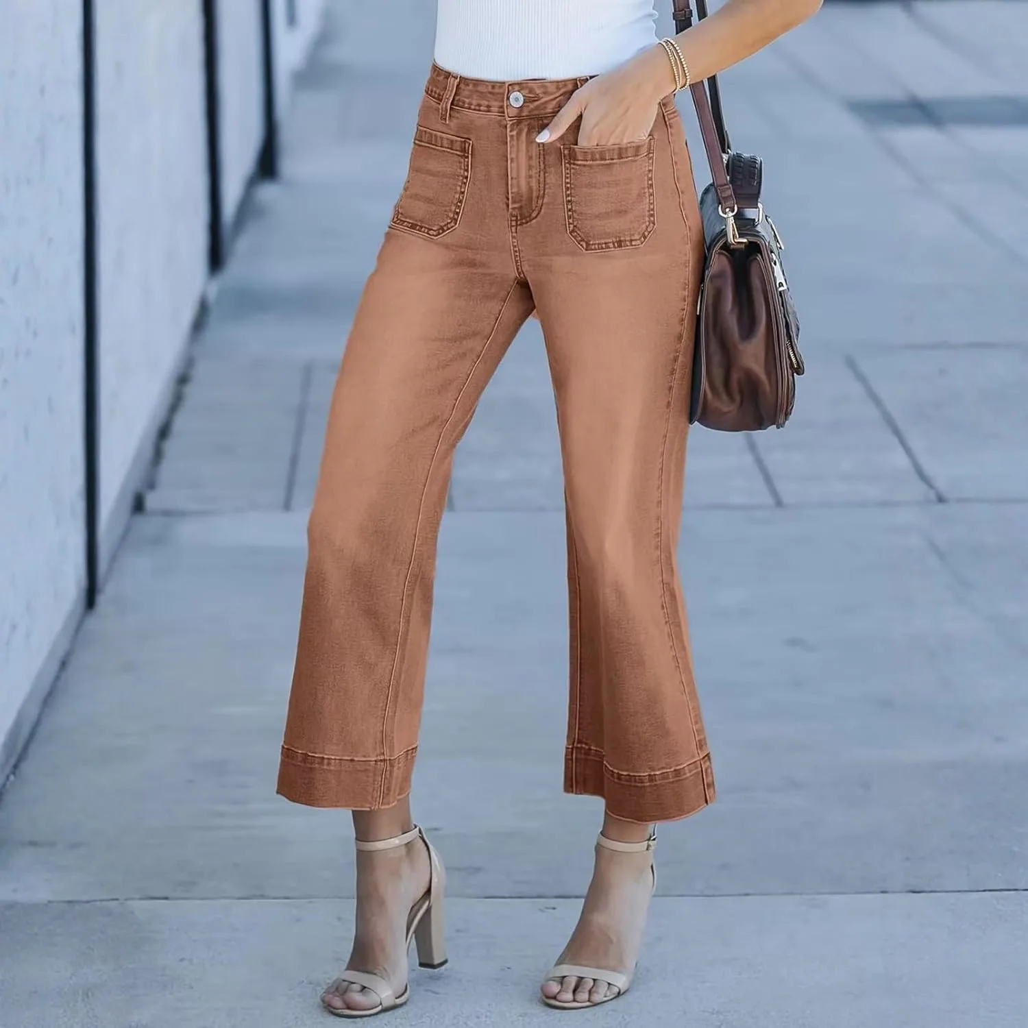 Джинсы женские High Waisted Stretch Wide Leg Capri — фото 2