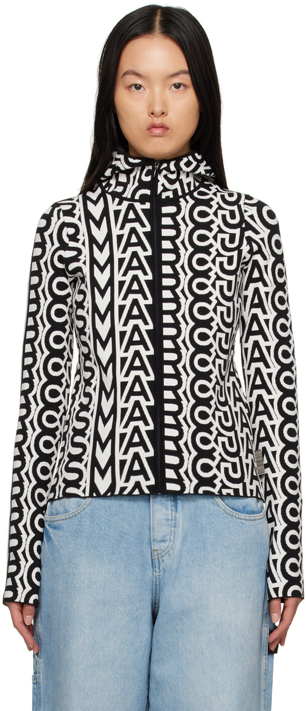 

Черно-бежевый худи на молнии The Monogram Scuba Marc Jacobs, Черный, Черно-бежевый худи на молнии The Monogram Scuba Marc Jacobs