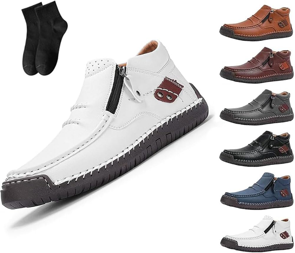 

Мужские премиальные кожаные слипон-ботинки ручной работы, повседневные туфли ручной работы, ортопедические лоферы для путешествий и активного отдыха Cadwon, белый