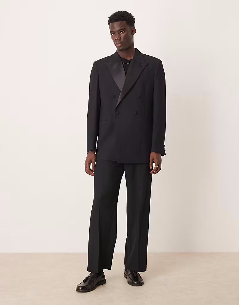

Свободный пиджак-смокинг ASOS DESIGN из черной фактурной ткани