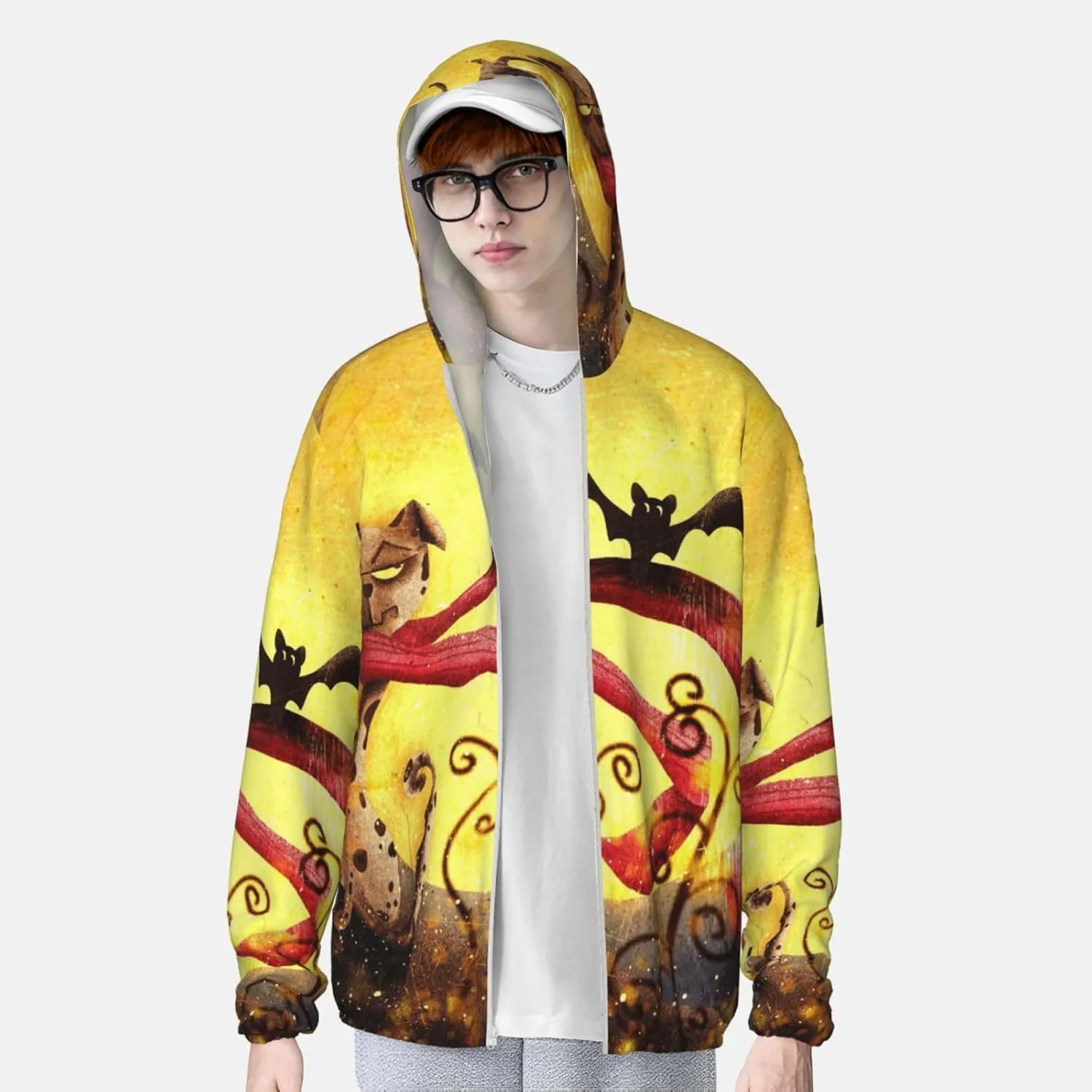 Толстовка с капюшоном Halloween Cartoon, защита от солнца, легкая, Full Zip — фото 2
