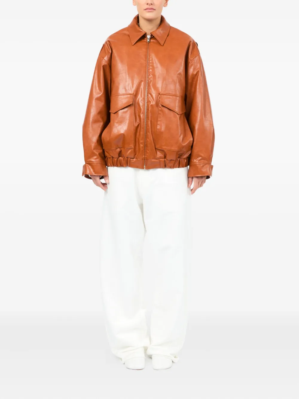 Кожаная куртка на молнии MM6 Maison Margiela, оранжевый — фото 2