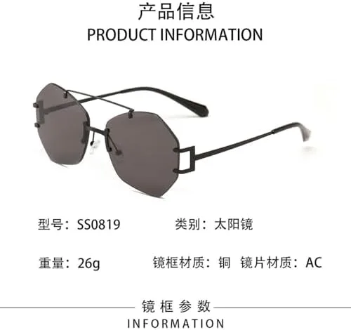 

Солнцезащитные очки без оправы с многоугольными металлическими линзами и двойным оправом для женщин и мужчин, защита от ультрафиолета UV400 MTZJH, Black Grey