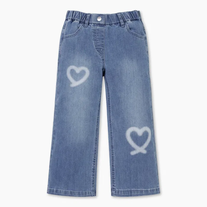 Детские синие джинсы-бутлеги с сердечками от Benetton Kids