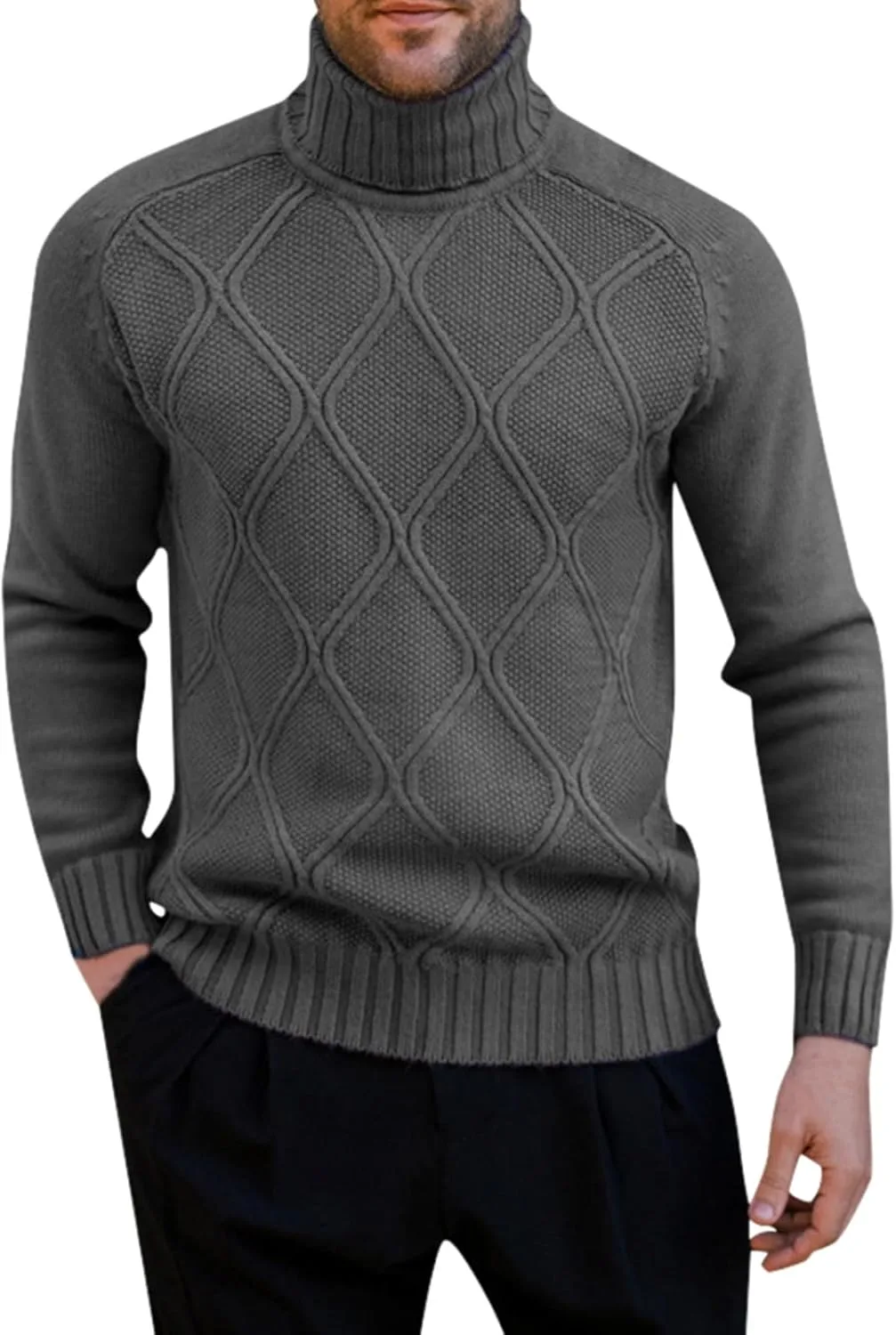 

Мужской водолазный свитер Slim Fit с косой вязкой