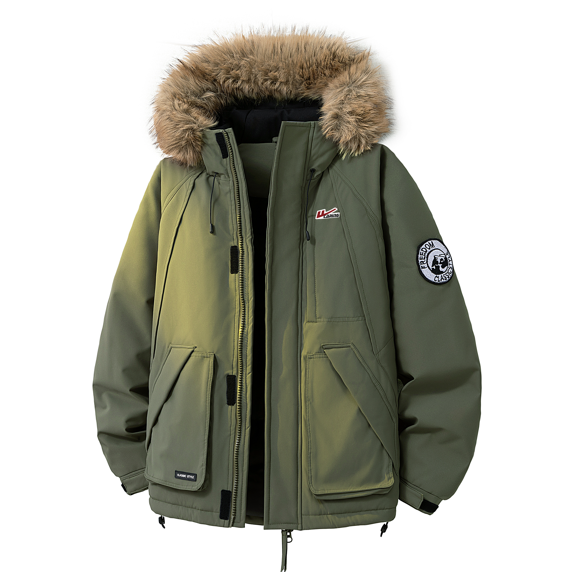 

Пуховик Unisex с капюшоном, на флисовой подкладке, в стиле карго WARRIOR, sand зеленый (diy detachable brand merch)