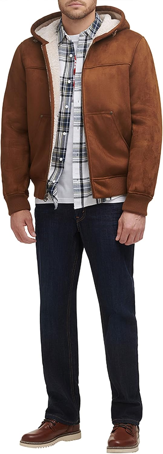 Мужская куртка-бомбер Levi's из искусственной кожи с капюшоном и отделкой из коровьей кожи, Brown Faux Shearling — фото 3
