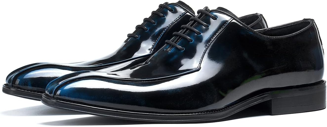 

Мужские туфли-оксфорды Santimon с раздельным носком - верх из коровьей кожи и высокоглянцевая вручную патинированная отделка, подходящие для костюмов на выпускной, деловые встречи, свадьбы и офис, синий