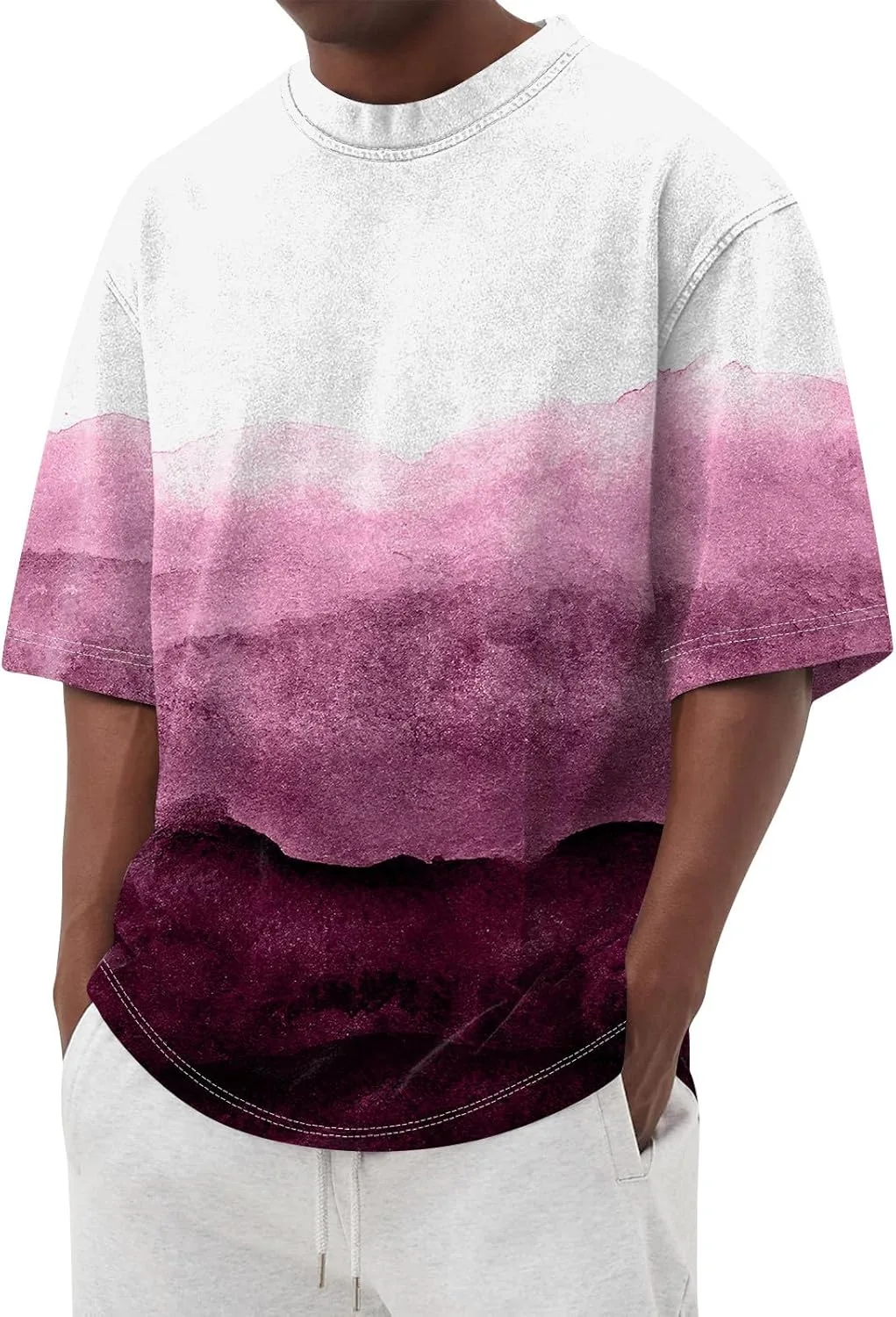 

Ymosrh Мужская футболка с градиентным принтом, короткий рукав, круглый вырез, S-5XL