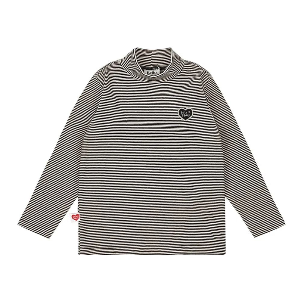 Детская чёрная футболка с длинным рукавом и высоким воротником Bb Heart Stripe от Belita&Boys
