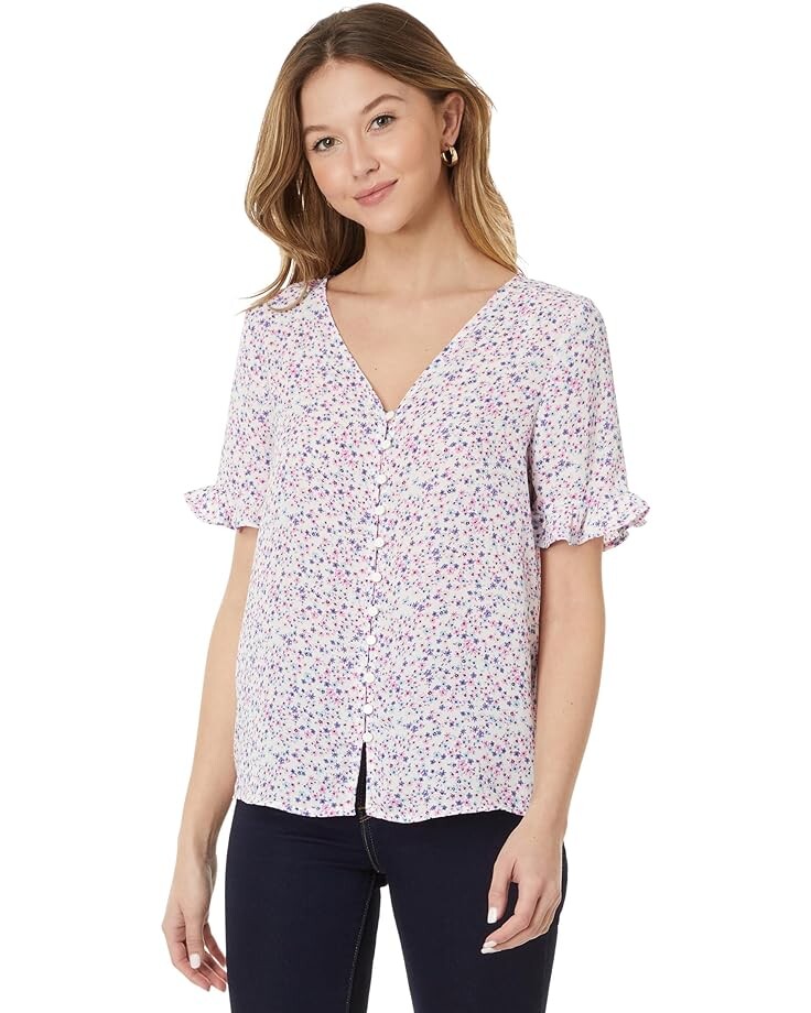 

Блуза CeCe Floral Ruffled Sleeve Button-Up, цвет New Ivory