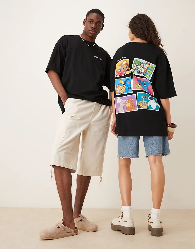 

Футболка унисекс оверсайз ASOS DESIGN Disney Pixar с принтами персонажей черного цвета