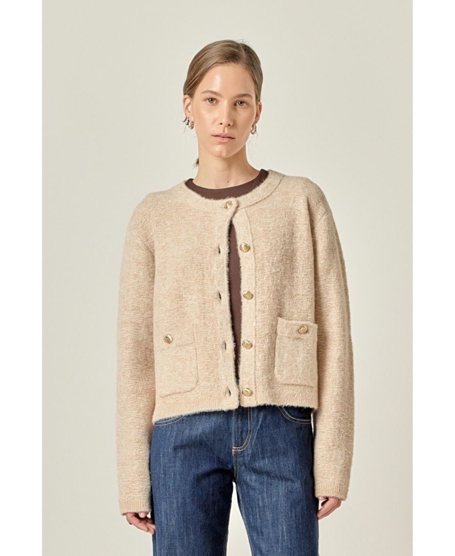 

Женский фактурный кардиган English Factory, Tan/white