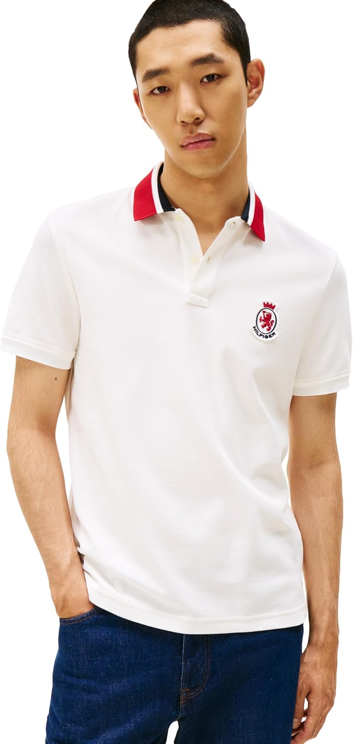 

Мужские поло Tommy Hilfiger с коротким рукавом, классического кроя, с узорами на воротнике и гербе, Ecru, Бежевый, Мужские поло Tommy Hilfiger с коротким рукавом, классического кроя, с узорами на воротнике и гербе, Ecru