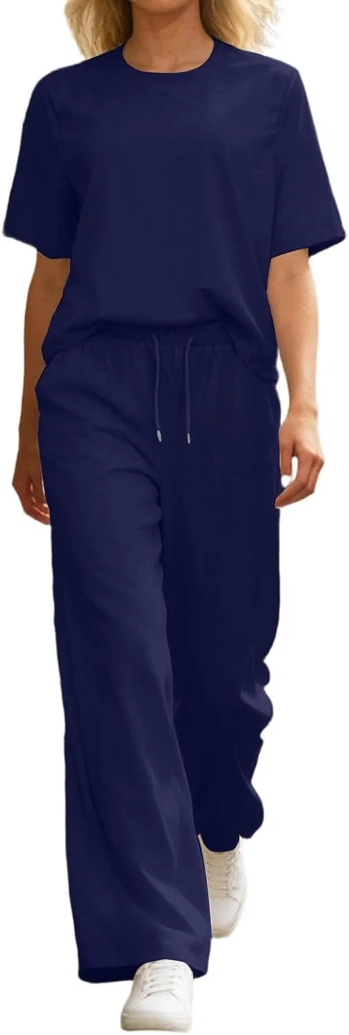Женский спортивный костюм из топа и широких брюк, Polyester, Dark Blue