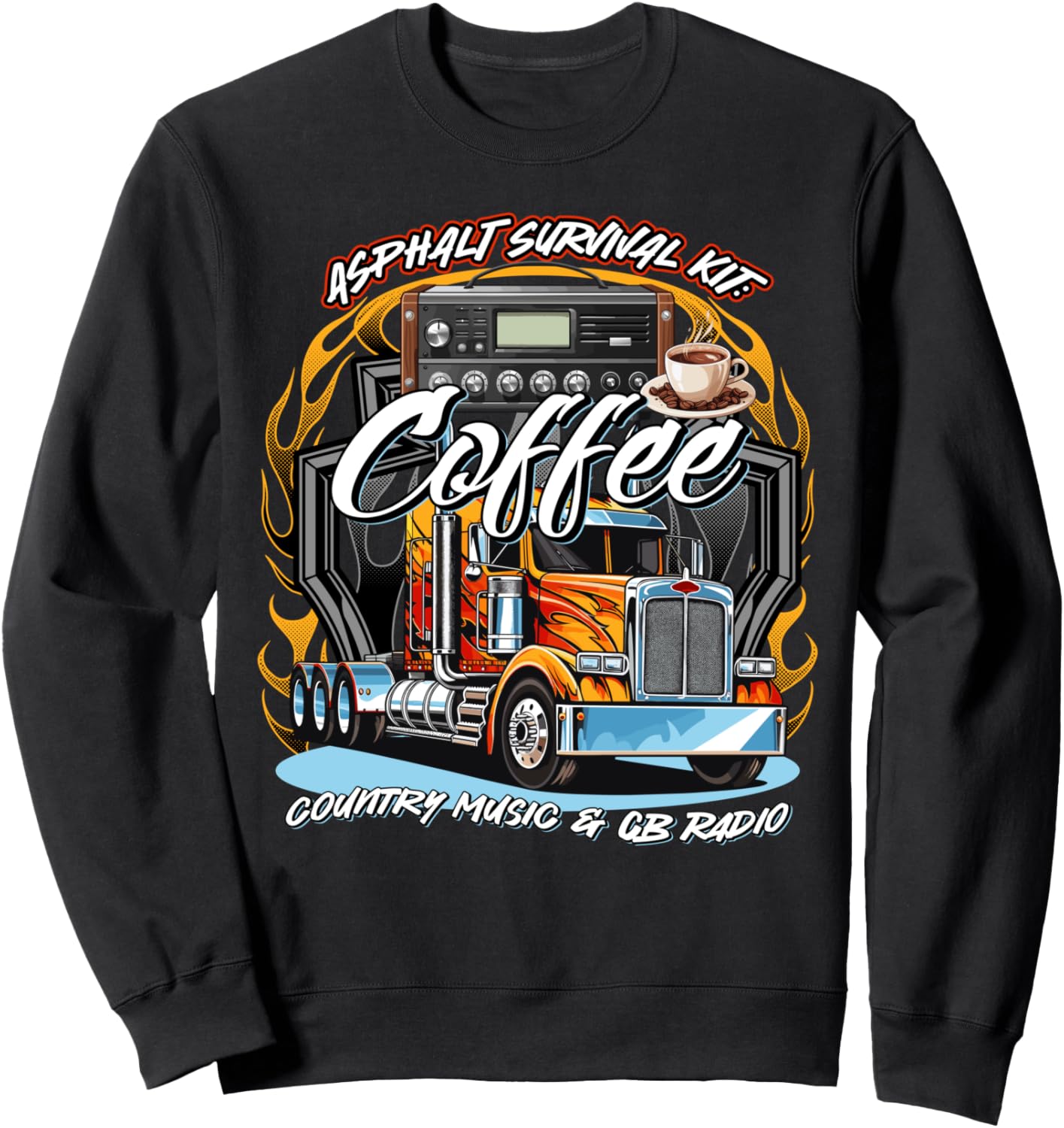 

Толстовка с забавным принтом «Выживание на асфальте», «Кофе», «Кантри-музыка», «Следопыт CB-радио», «Забавная толстовка» Four1Nine Truckers Official, черный