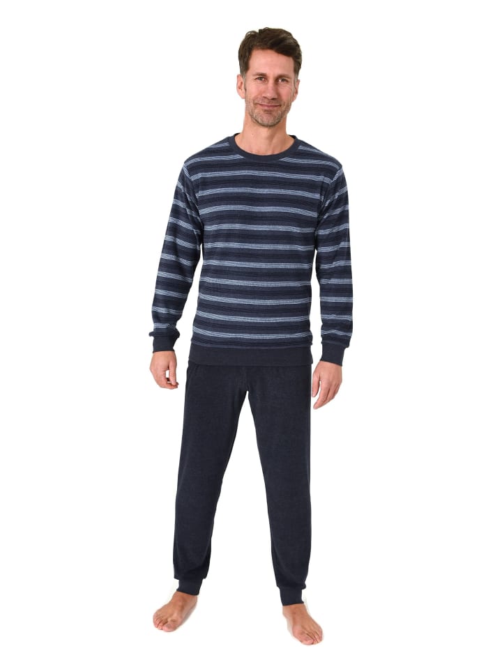 

NORMANN Пижама из махровой ткани с длинными рукавами и манжетами, синего цвета