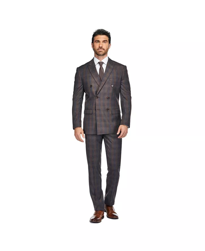 

Мужской двубортный клетчатый костюм Slim Fit, 2 предмета Gino Vitale, коричневый
