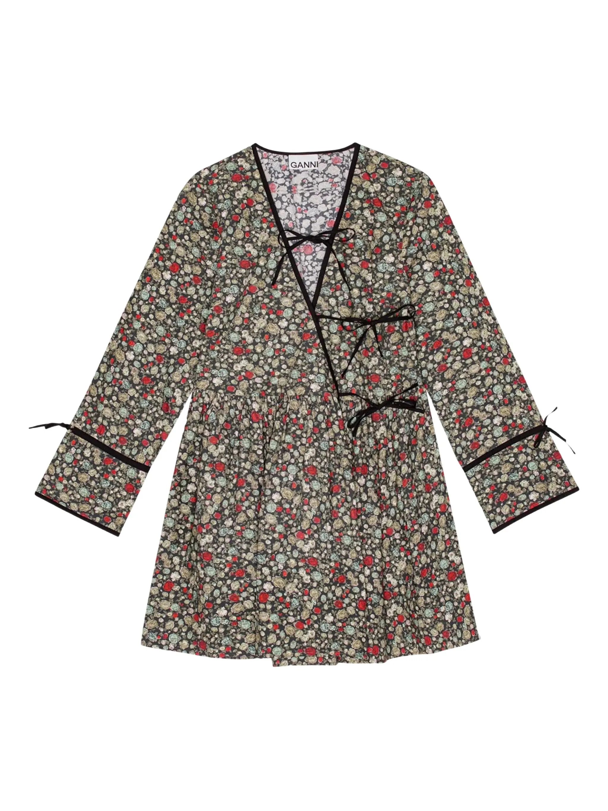 

Платье с цветочным принтом и завязками Ganni, зеленый