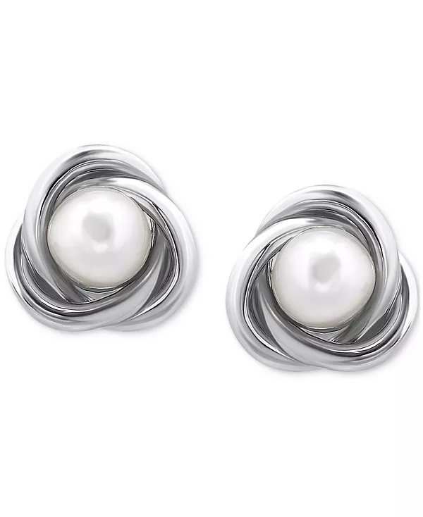 

Серьги-Гвоздики с культивированным пресноводным жемчугом (5 мм) в форме «любовного узла», созданные для Macy's Giani Bernini, silver