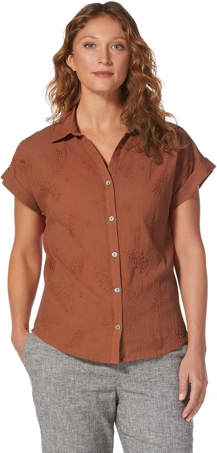 Блуза с цветочной вышивкой Royal Robbins, Oasis Shortsleeve, Baked Clay
