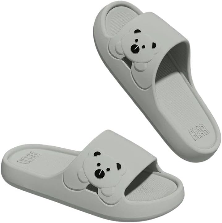 

Тапочки DMMWCX с мультяшным медведем, домашние тапочки для женщин, мягкие EVA, для ванной, с противоскользящей подошвой, серый