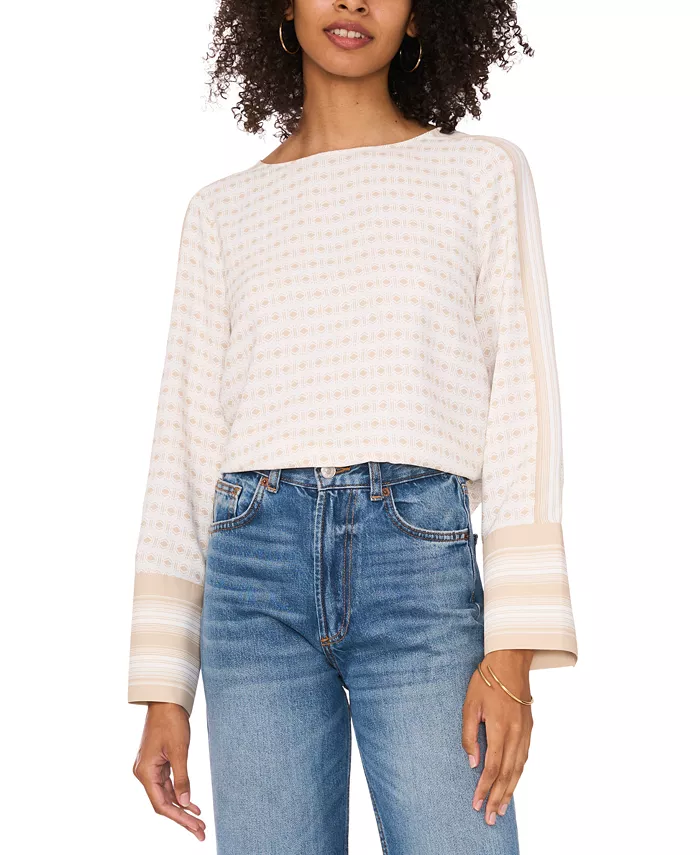 

Женская блузка с принтом, широкими манжетами и лодочным вырезом Vince Camuto, белый