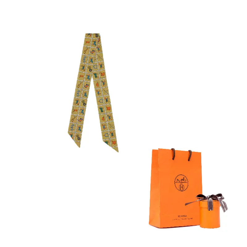 

HERMES Шёлковый шарф, Gold Brown/White/Blue