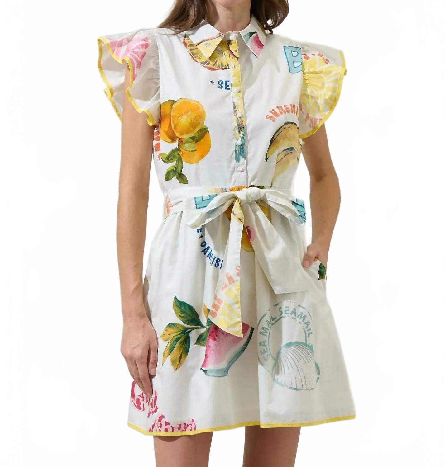 

Женское мини-платье Zahra Island Maia в бело-многоцветном исполнении SUGARLIPS