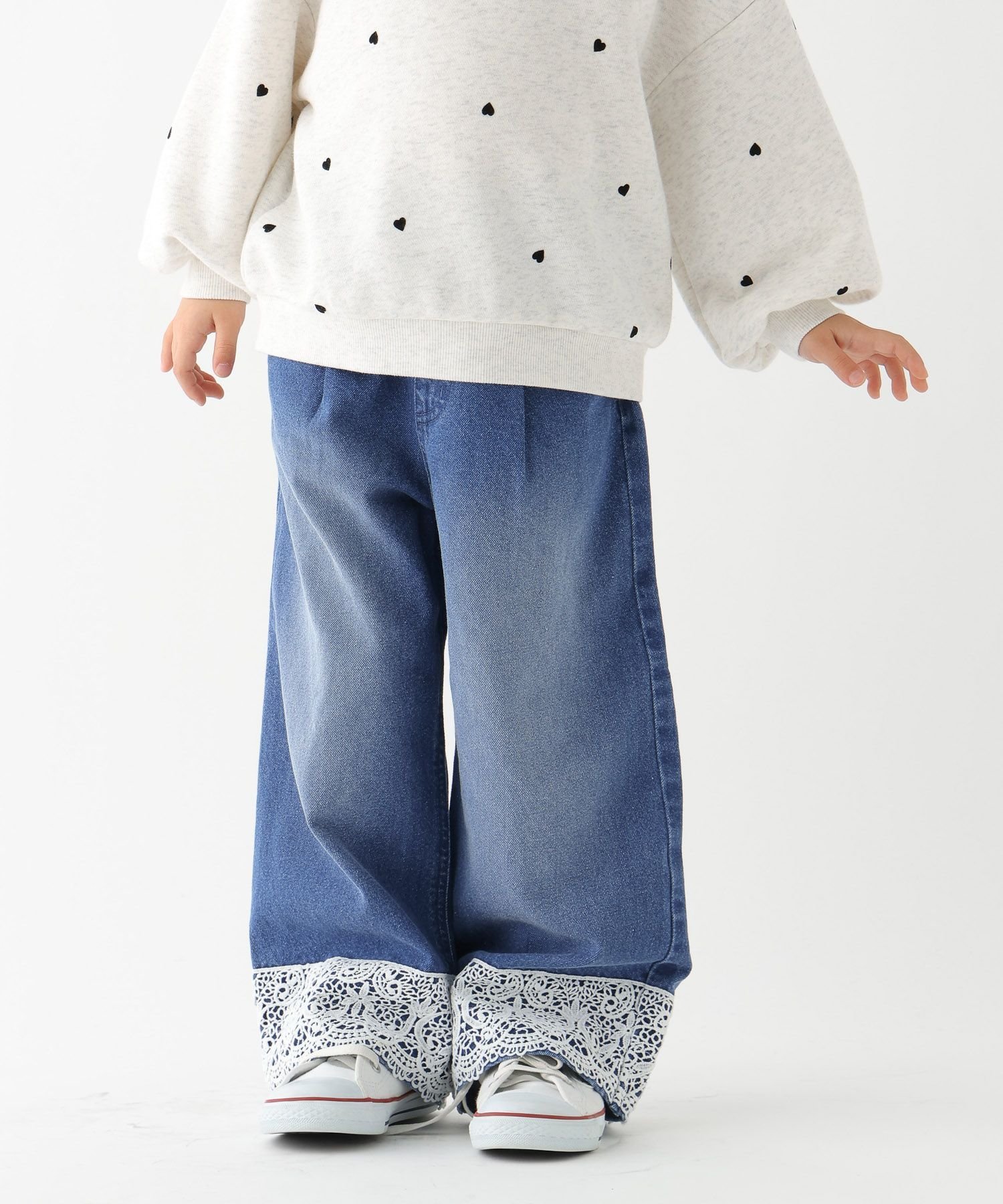 Хорошие широкие джинсы / 100-120 см / 629894 GLOBAL WORK, Medium-thick denim (lace) 80