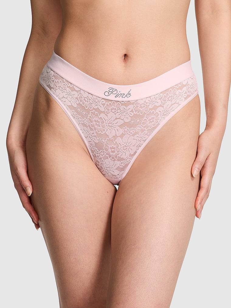 

Бразильские трусики с логотипом Bling Lacie Pink, floral lace bling pink tulip