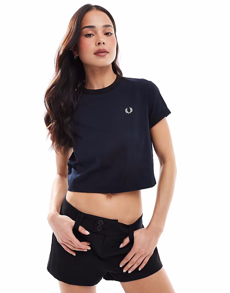 

Укороченная футболка Fred Perry Ringer темно-синего цвета