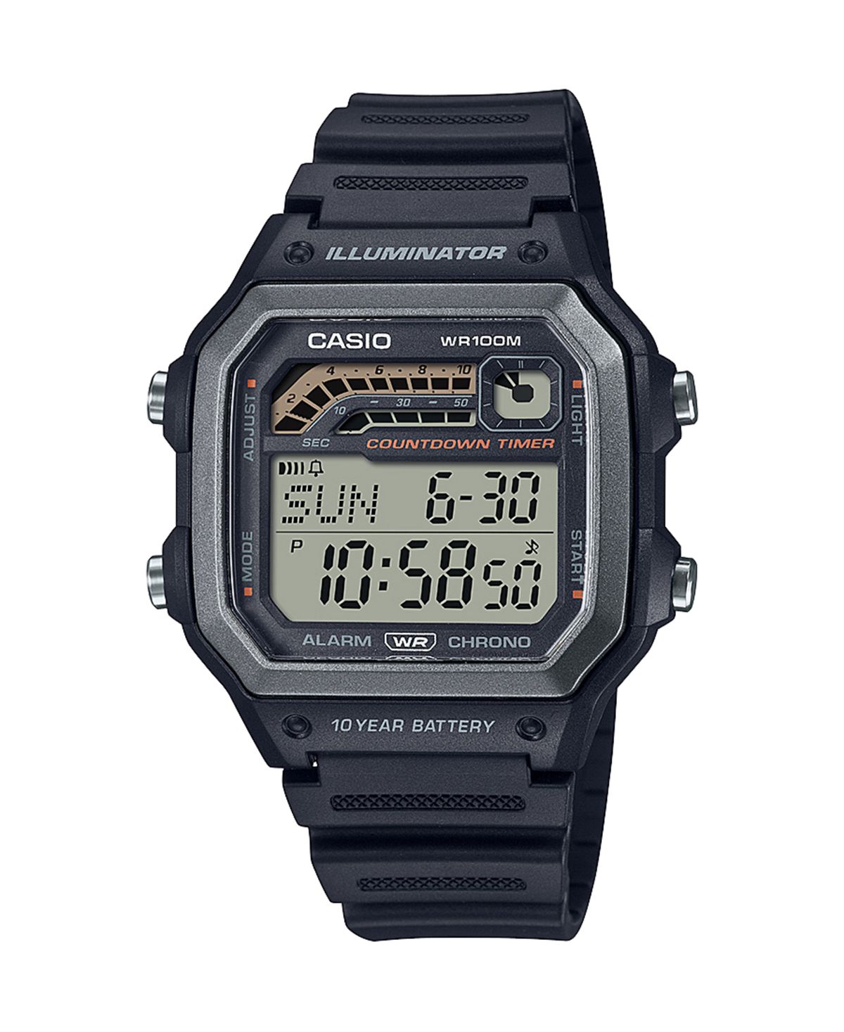 

Мужские цифровые часы из черной смолы 42,1 мм, WS1600H-1AV Casio