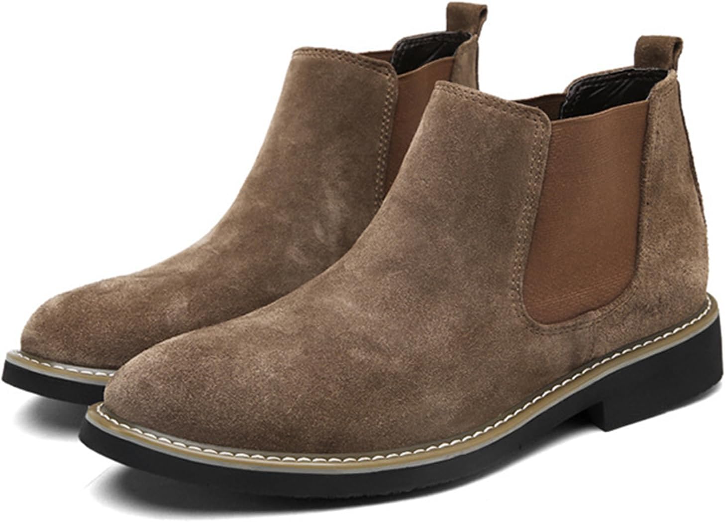 

Мужские замшевые челси NVBUKE с модным округлым носком, массивным каблуком, противоскользящие деловые короткие ботинки на липучке в ретро стиле, коричневый