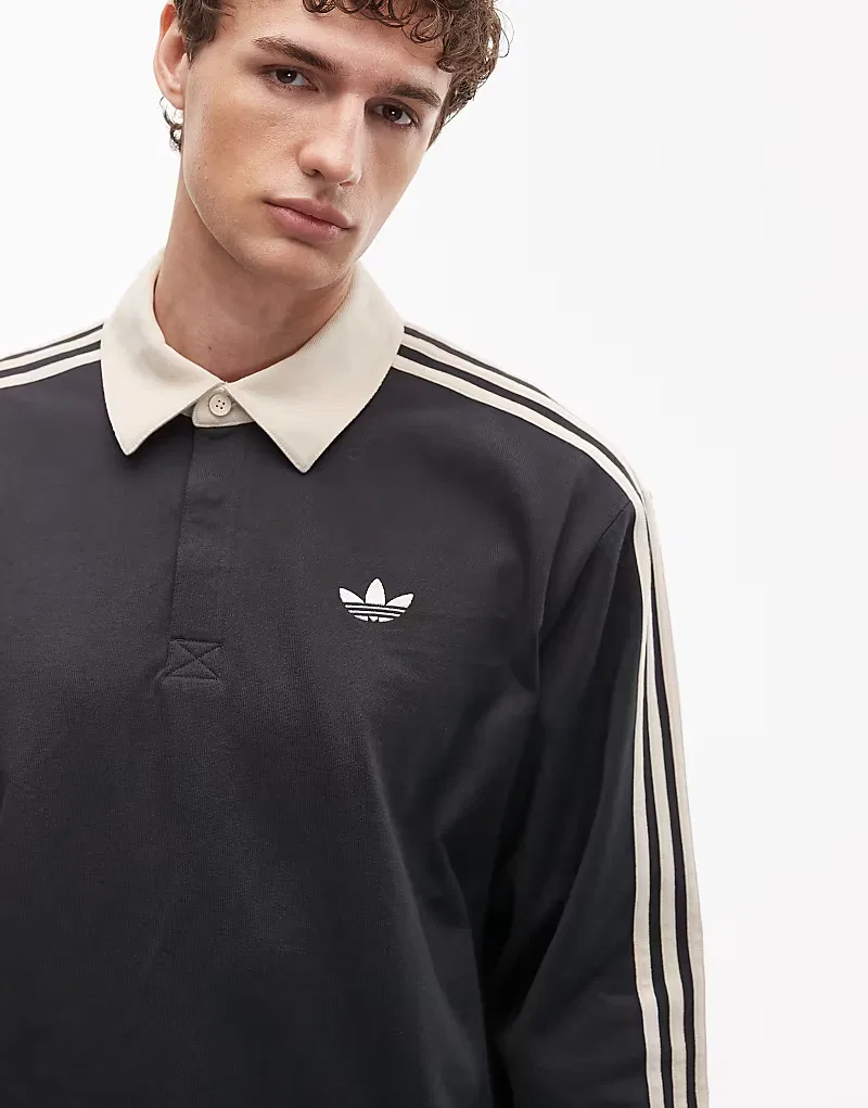Поло Adidas Originals с тремя полосками и длинными рукавами, темно-серый