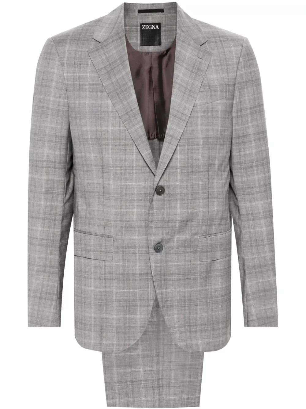 

Клетчатый костюм с однобортным пиджаком Zegna, серый