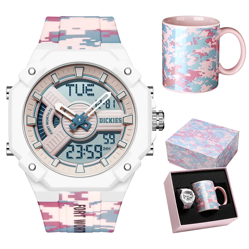 

Dickies Часы Wrist Watch Electronic Movement Silicone Strap Pink Watch Dial Women's Watch Classic Box, Camouflage Pink 240U60LYXCL-617P4-74SX-LH