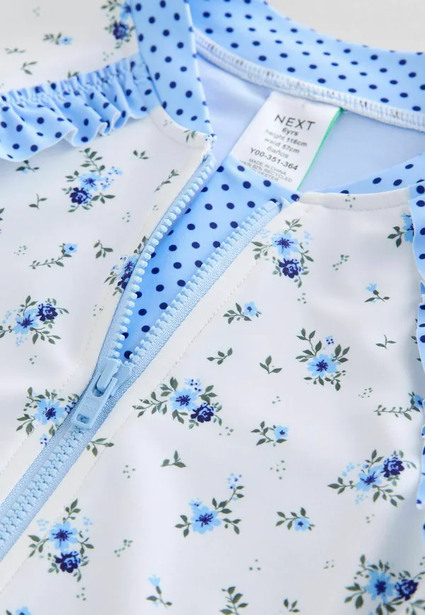 Купальник стандартного кроя с длинными рукавами Next, Blue White Floral Polka Dot — фото 3