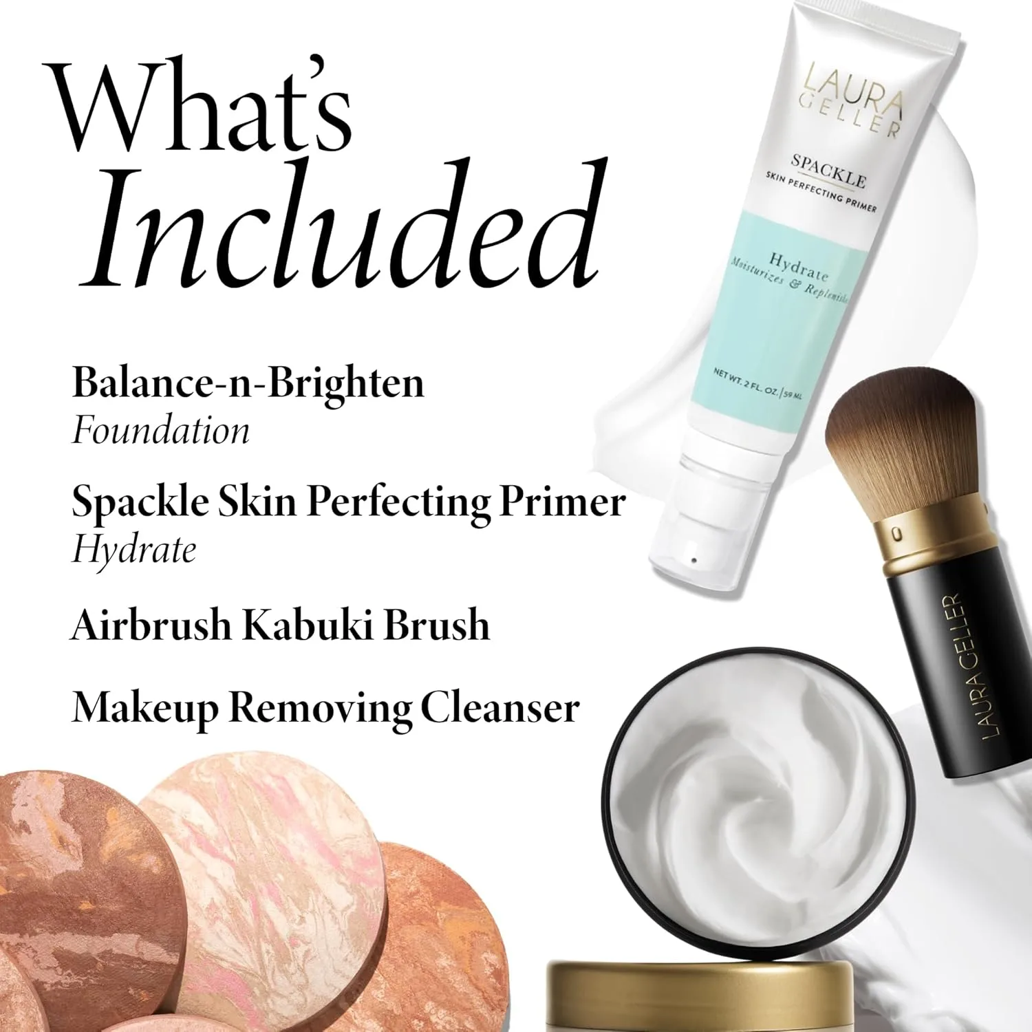 Очищающее средство LAURA GELLER Cold Cream + тональная основа Balance-n-Brighten, Medium + праймер Spackle Hydrate + кисть Airbrush Kabuki Brush, Beige, Nude — фото 2