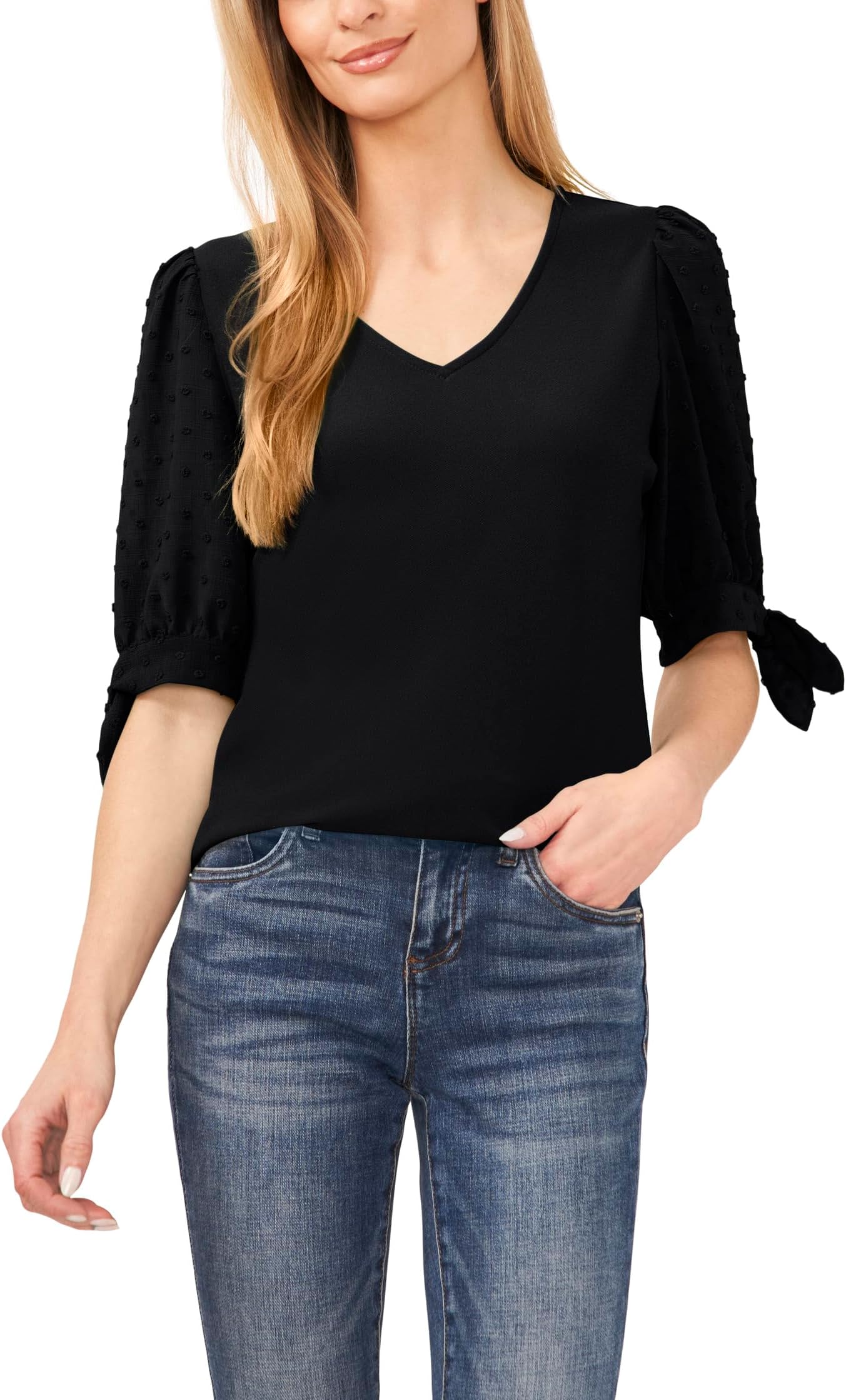 

Футболка CeCe Puff Sleeve Tee With Tie, цвет Rich Black