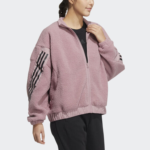 Куртка contrasting colors stripe splicing sports jacket purple pink Adidas, розовый — фото 4